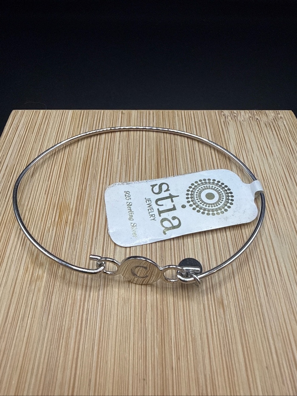 STIA Sterling Silver Initial (C) Bangle Bracelet .925